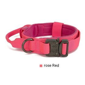 Outdoor Nylon Tactical Dog Collar (Option: Rose Red Collar Silver-XL)