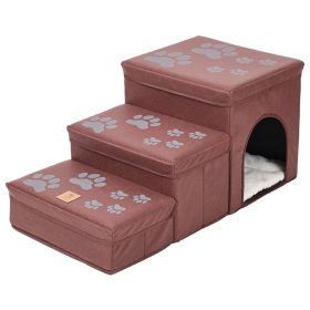 Cat Kennel Cage Multifunctional Dog Stairs Upper Bed Sofa Puppy Climbing Pet Supplies (Option: Paw Print Red Rabbit Plush)