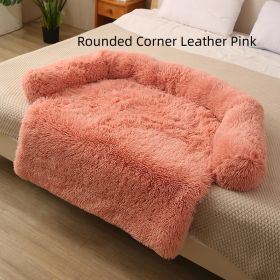 Pet Dog Plush Winter Warm Sofa Cushion (Option: Rounded Corner Leather Pink-S)