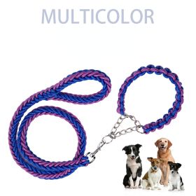 Eight-strand nylon braided dog collar leash dog chain impact blasting chain pet leash (Colour: Blue And Black, Specification (L * W): S)