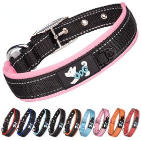 Pet dog collar; diving cloth reflective nylon collar; medium and large dog collar (Colour: Black Ribbon, Specification (L * W): M 2.5*(38-48)Cm)