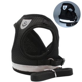 dog Harnesses and dog leash set; Pet Chest Strap Vest Dog Towing Rope Reflective Breathable Dog Rope Pet Supplies Wholesale (Colour: Black, Specification (L * W): S)