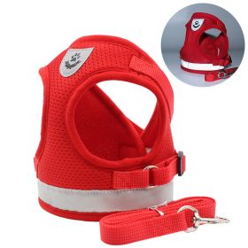 dog Harnesses and dog leash set; Pet Chest Strap Vest Dog Towing Rope Reflective Breathable Dog Rope Pet Supplies Wholesale (Colour: Red, Specification (L * W): S)