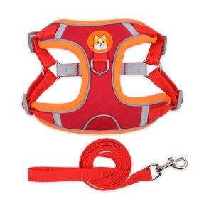 dog Harnesses and dog leash set; Pet Chest Strap Vest Dog Strap Small Dog Rope Wholesale Reflective Dog Towing Rope (Colour: Red, Specification (L * W): M)