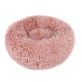 Small Large Pet Dog Puppy Cat Calming Bed Cozy Warm Plush Sleeping Mat Kennel, Round (Color: Pink, size: 40In)