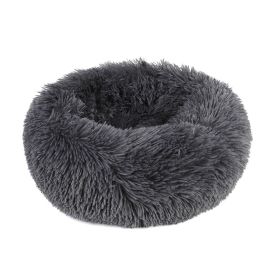 Small Large Pet Dog Puppy Cat Calming Bed Cozy Warm Plush Sleeping Mat Kennel, Round (Color: Dark Gray, size: 23In)