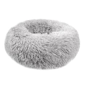 Small Large Pet Dog Puppy Cat Calming Bed Cozy Warm Plush Sleeping Mat Kennel, Round (Color: Light Gray, size: 16In)